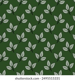 Hand drawn floral pattern vector design. Simple ornament with plant and leaf.