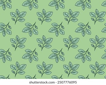 Hand drawn floral pattern vector design. Simple ornament with plant and leaf.