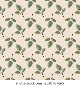 Projeto de vetor padrão floral desenhado à mão. Ornamento simples com planta e folha.