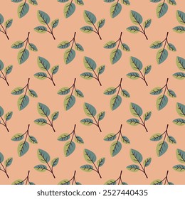 Hand drawn floral pattern vector design. Simple ornament with plant and leaf.