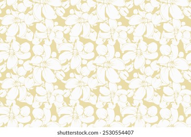 Hand drawn floral pattern vector design. Flower drawing simple ornament.