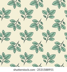 Handgezeichnetes Blumenmuster, Vektordesign. Einfaches Ornament mit Pflanzen und Blättern.