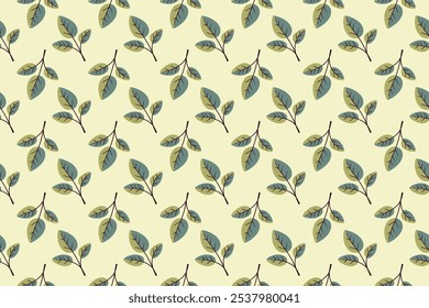 Hand drawn floral pattern vector design. Simple ornament with plant and leaf.