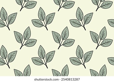 Hand drawn floral pattern vector design. Simple ornament with plant and leaf.