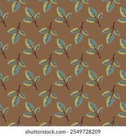 Hand drawn floral pattern vector design. Simple ornament with plant and leaf.
