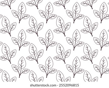 Hand drawn floral pattern vector design. Simple ornament with plant and leaf.