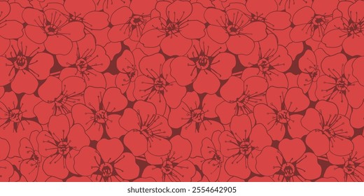 Hand drawn floral pattern vector design. Flower drawing simple ornament.