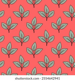 Hand drawn floral pattern vector design. Simple ornament with plant and leaf.