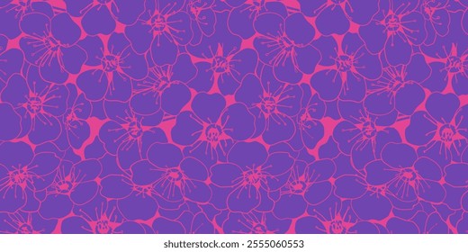 Hand drawn floral pattern vector design. Flower drawing simple ornament.