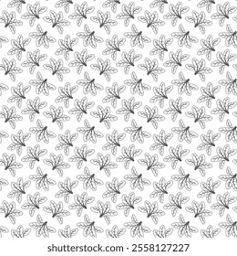 Hand drawn floral pattern vector design. Simple ornament with plant and leaf.