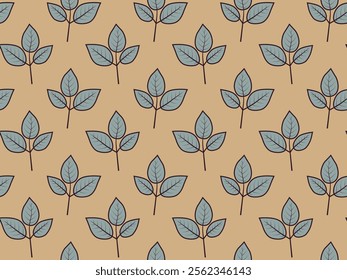 Hand drawn floral pattern vector design. Simple ornament with plant and leaf.