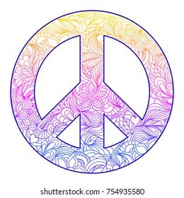 Hand drawn floral peace symbol on white background.