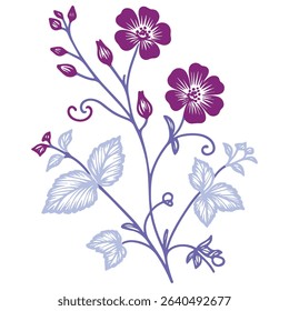 hand drawn floral piece with abstract flower forms.botanical sketch for fashion apparel.minimal leaf artwork for packaging and prints

