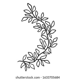 Hand drawn floral, plant elements: leaf and branch. Cut isolated vector illustration for frame, border, ornament design. Doodle sketch style. Unique decoration for greeting card and wedding invitation