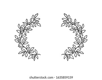 Hand drawn floral, plant elements: leaf and branch. Isolated vector illustration for frame, border, ornament design. Doodle sketch. Unique decoration for greeting card and wedding invitation
