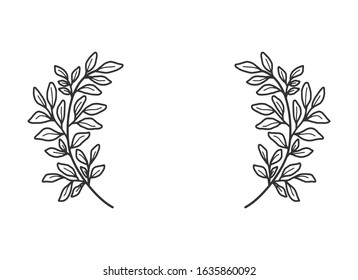 Hand drawn floral, plant elements: leaf and branch. Isolated vector illustration for frame, border, ornament design. Doodle sketch. Unique decoration for greeting card and wedding invitation