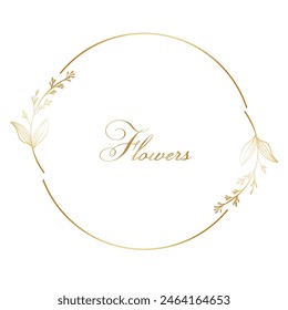Hand drawn floral plant golden round border