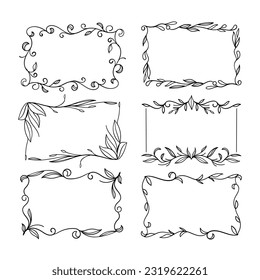 Hand drawn floral rectangle frame collection