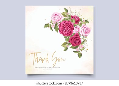 hand drawn floral red roses invitation card set 