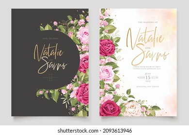 hand drawn floral red roses invitation card set 