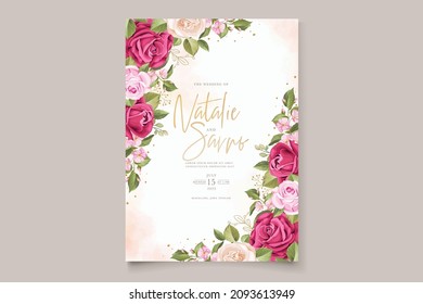 hand drawn floral red roses invitation card set 