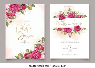 hand drawn floral red roses invitation card set 