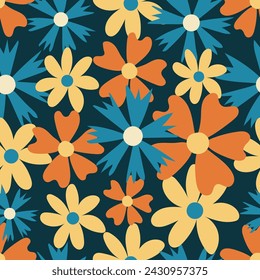 Hand drawn floral retro pattern 60s 70s style