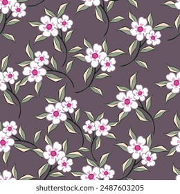 Hand drawn floral retro print for fabric, wallpaper, packaging, wrapping paper, web banner and social media. Modern groovy flowers, vector background. Vintage botanical seamless pattern