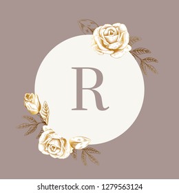 Hand drawn floral round badge vector