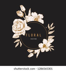 Hand drawn floral round badge vector
