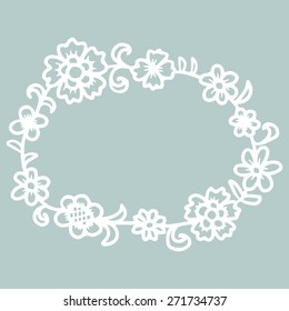 Hand drawn floral round frame. Vector illustration.
