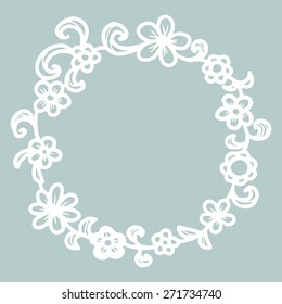 Hand drawn floral round frame. Vector illustration.