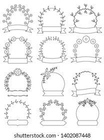 Hand drawn floral round frames set