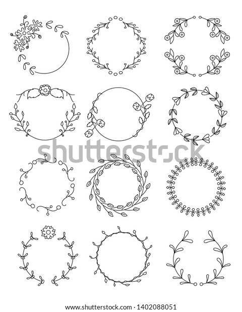 Hand drawn floral round\
frames set