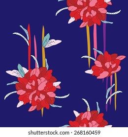 Hand drawn floral seamless background pattern inspired by Asia and Japan