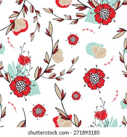 Hand drawn floral seamless background pattern Romantic lovely flowers