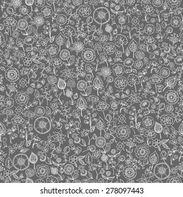 hand drawn floral seamless background, vector illustration