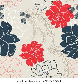Hand drawn floral seamless background pattern Romantic flowers