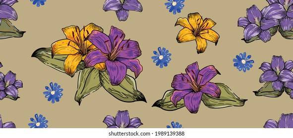 Hand drawn Floral seamless original pattern in vintage style. vector design for fashion, fabric, wallpaper and all prints ornamental garden Flowers and leaves.