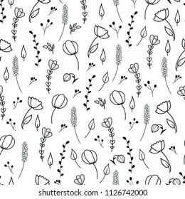 Hand drawn floral seamless pattern .Hand drawn decorative vector seamless pattern with flower design. Cute flowers for your branding.Can be used for  business cards, postcards, wedding invitations
