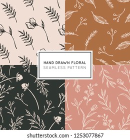 Hand Drawn Floral Seamless Pattern Vector Set