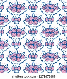 Hand drawn floral seamless pattern with wedding rose bouquet Vector spring background for valentine's day, wedding, greeting card, prints.