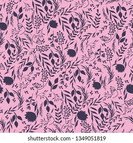 Hand Drawn Floral Seamless Pattern. Pink Flower Pattern for Fabric, Textile, Wrapping Paper, Wallpaper, Packing design. Wildflower texture.