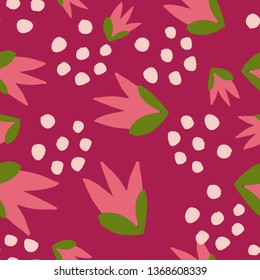 Hand drawn floral seamless pattern. Doodle background. Seamless cute illustration. Trendy textile, fabric, wrapping.