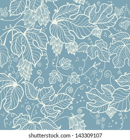 Hand drawn floral seamless pattern with  hop leaves. Endless floral background