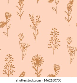 Hand Drawn Floral Seamless Pattern. Flower Pattern for Fabric, Textile, Wrapping Paper, Wallpaper, Packing design. Wildflower texture. Vector 