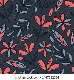 Hand drawn floral seamless pattern for textile, fabric, wallpaper. Kids decorative flowers background.