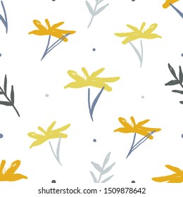Hand drawn floral seamless pattern for print, textile, fabric. Modern flowers illustration background.