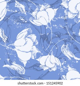 Hand drawn floral seamless pattern in fresh tones. Retro endless floral background