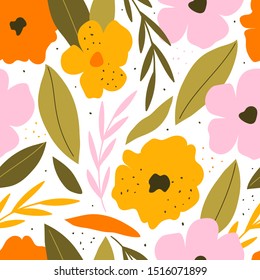 Hand drawn floral seamless pattern for print, textile, fabric. Spring summer background.